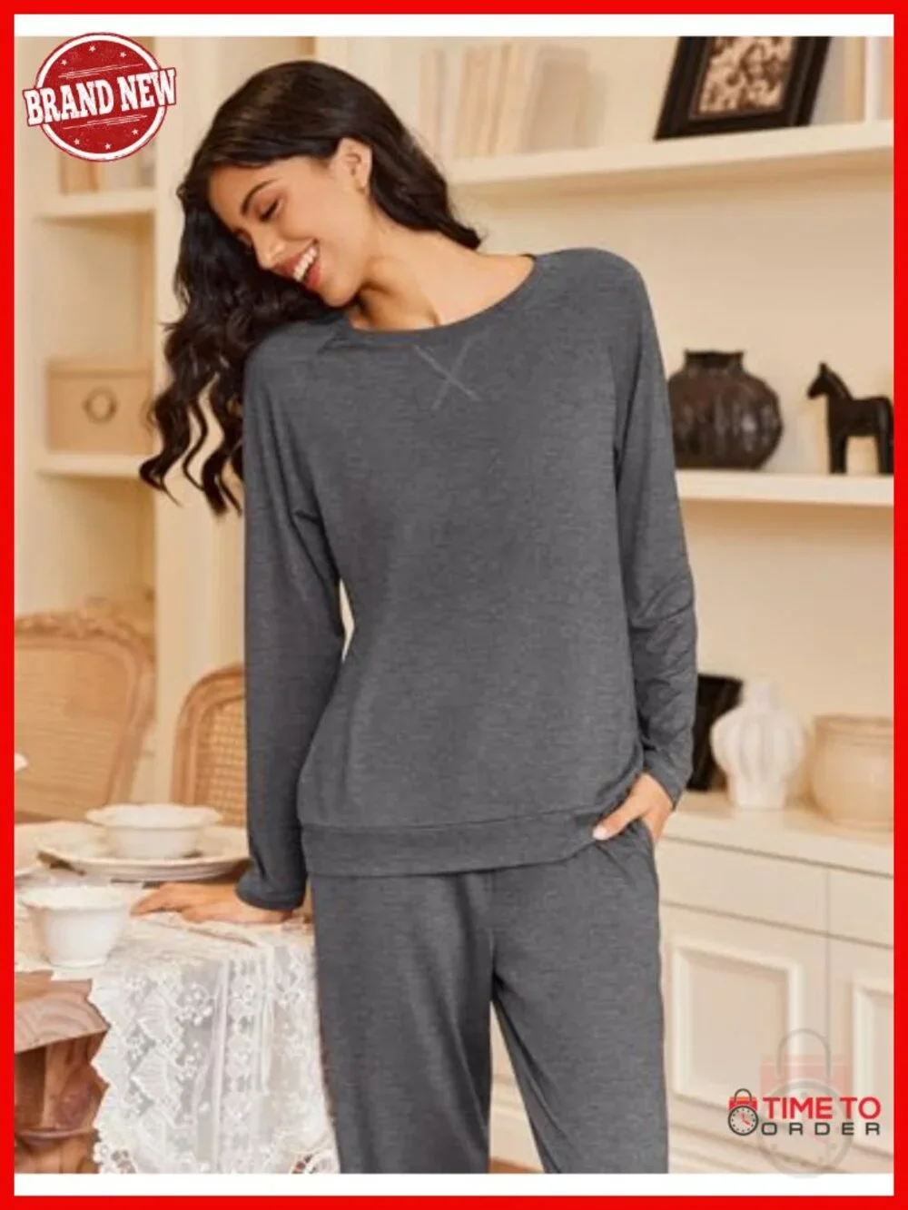 Women's Long Sleeve Pajama Set with Jogger Pants - 2 Piece Sleepwear Soft Comfy